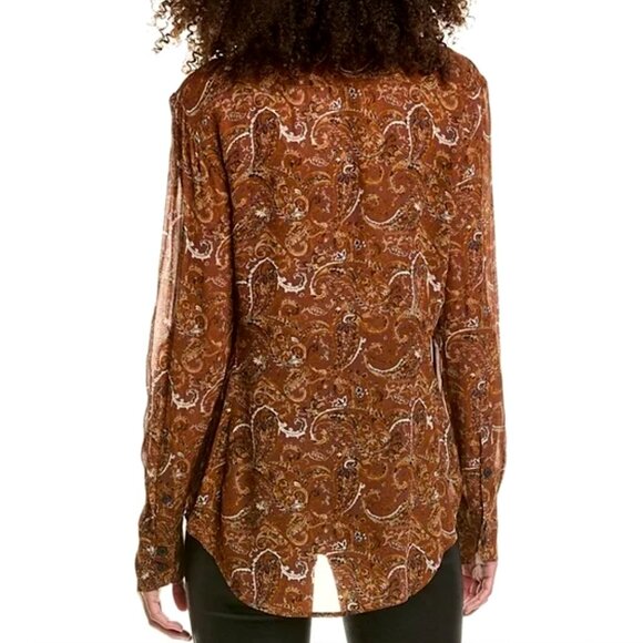 RAG & BONE Antonia Paisley Button Up Long Sleeve Blouse Shirt Brown - Picture 2 of 10